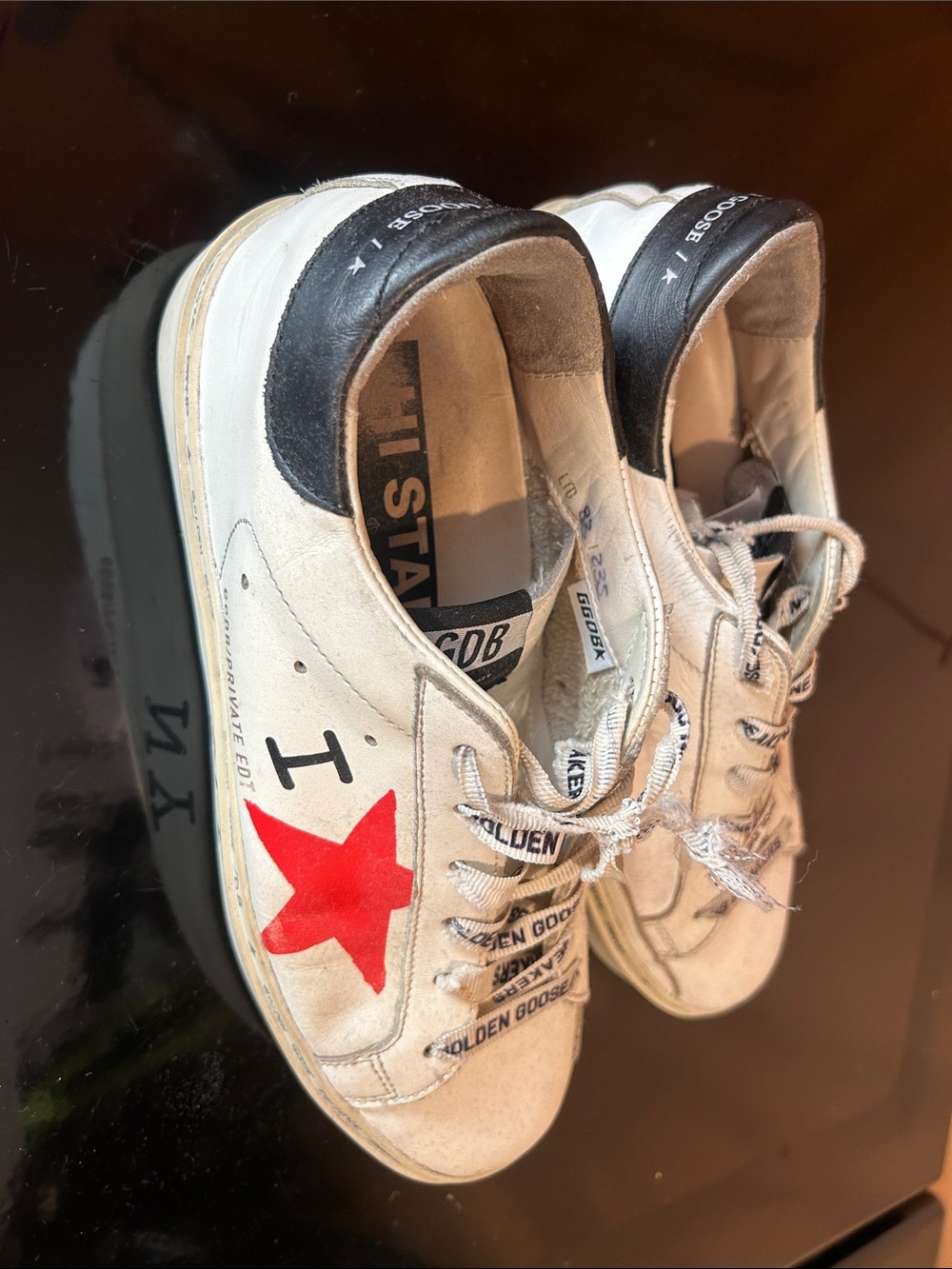 Golden Goose White Leather Sneakers with Red Star Accent